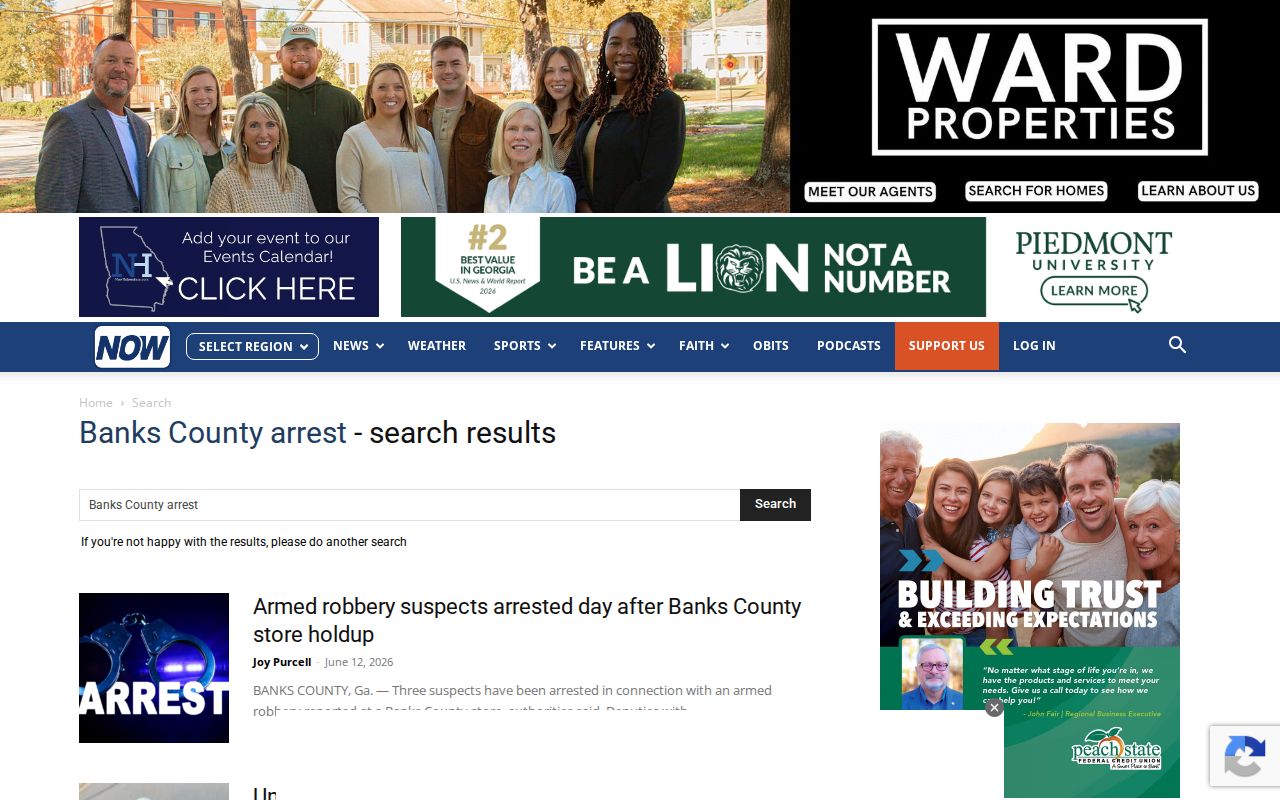 Now Georgia Banks County arrest news search results