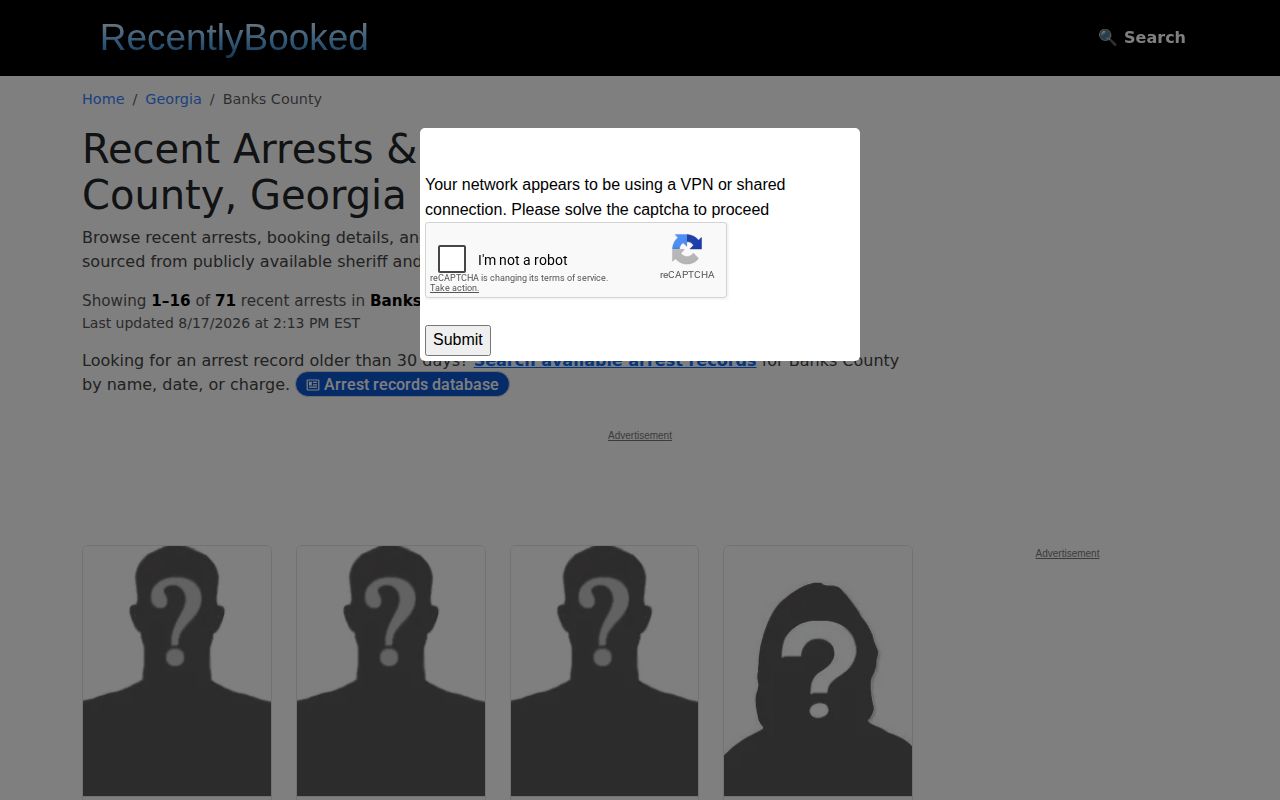 RecentlyBooked unofficial Banks County recent-booking and mugshot feed