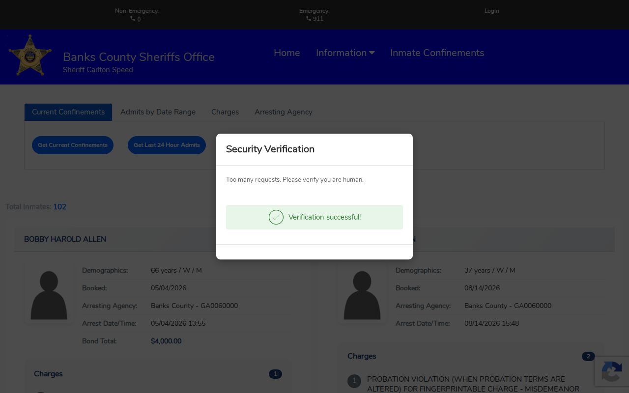 Official Banks County Citizen Connect current confinement booking search